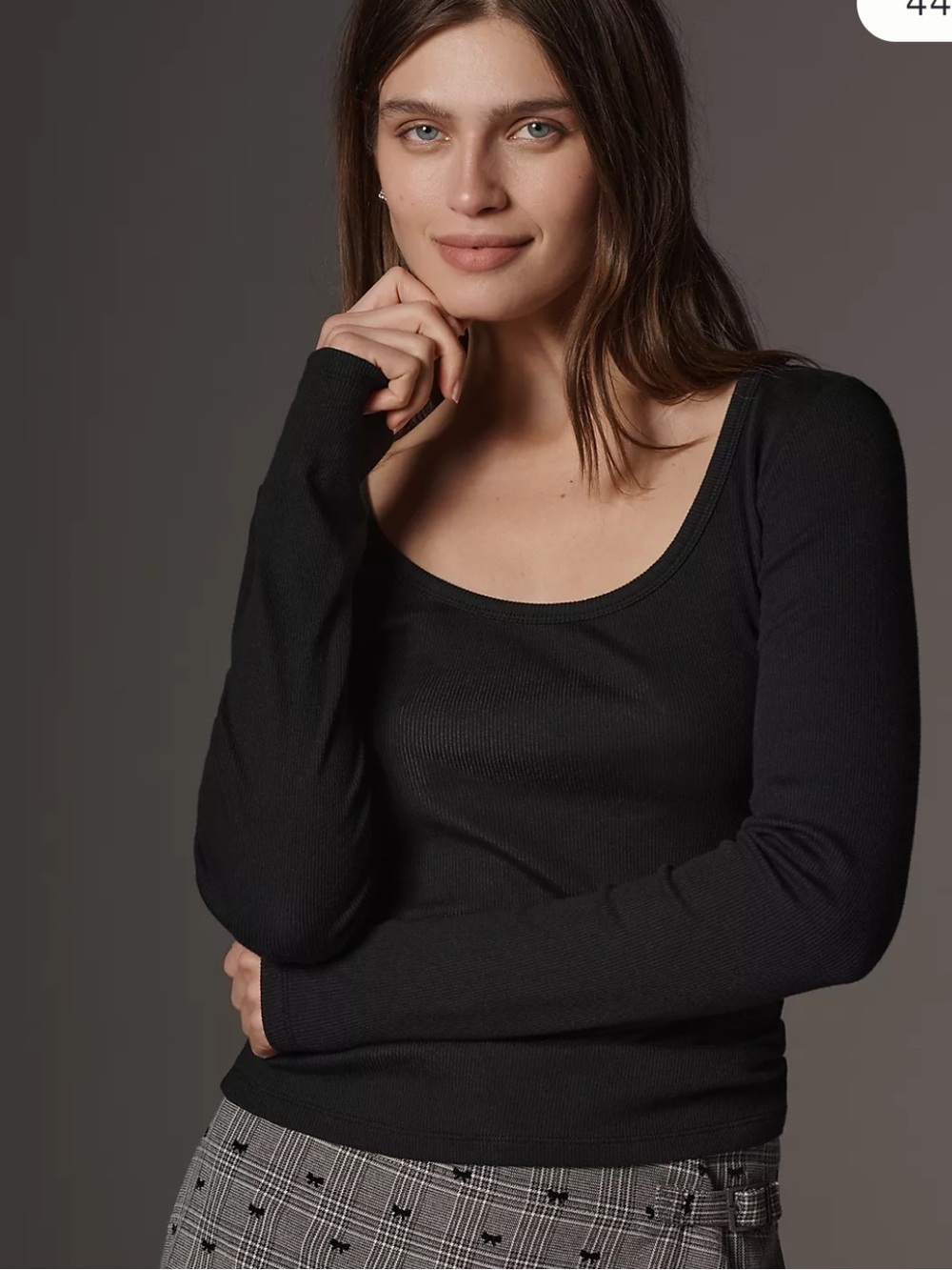 NWT Maeve by Anthropologie Long-Sleeve Square-Neck Ribbed Tee. Size L